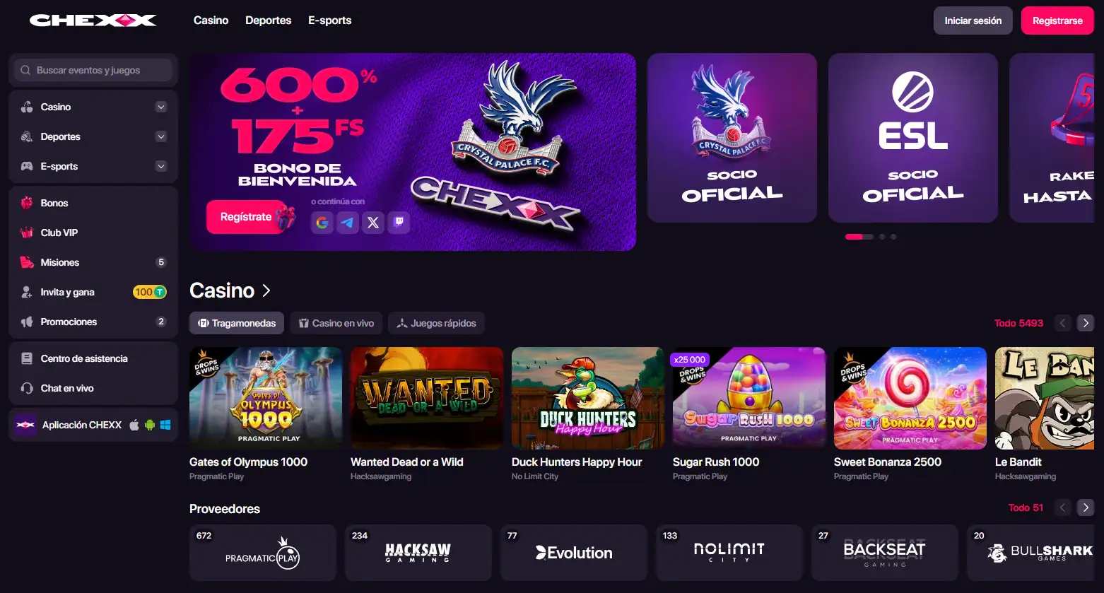 Interfaz web oficial de CHEXX en español